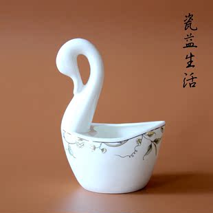 包邮骨瓷陶瓷筷筒筷子笼日式收纳筒勺子篮 烟缸 天鹅