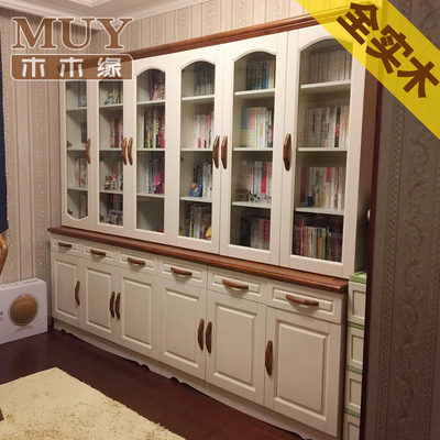 地中海全实木学生书柜带门美式欧式白色简欧风格家具书架酒柜