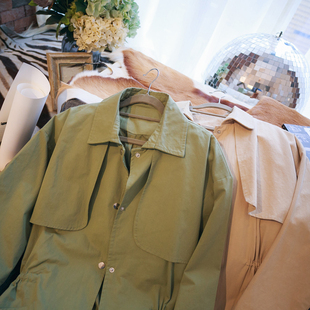2016秋冬气质韩版中长款风衣外套女薄军绿长袖单排扣百搭工装外套