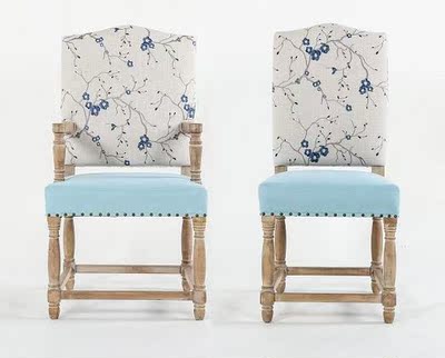 欧美式刺绣做旧实木餐椅客厅椅梳妆椅会议椅咖啡厅高背扶手椅包邮