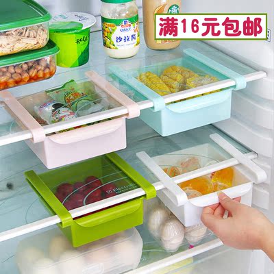 抽拉式冰箱保鲜收纳置物盒 厨房抽动分类置物盒储物架 多用收纳架