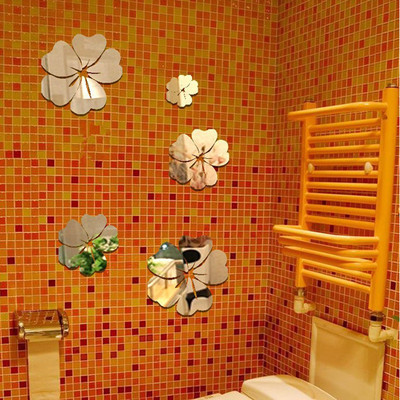 3D镜面银亚克力立体墙贴木槿花客厅卧室电视背景儿童房浴室墙装饰