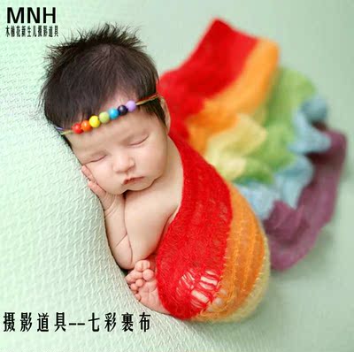 木楠花新款儿童摄影毯新生婴儿宝宝拍照道具马海毛彩虹裹布DIY