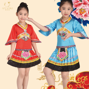 儿童表演服装少儿女童舞蹈服少数民族服装云南苗族黎彝族演出服装