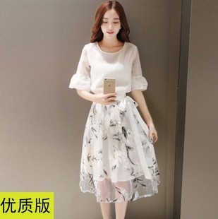 连衣裙女版2016秋季新款女装韩版修身显瘦中长款短袖衬衫印花裙子