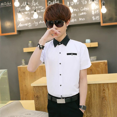 夏季青少年衬衫男短袖韩版修身潮流商务正装衬衣薄款衣服打底寸衫