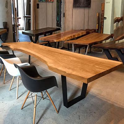 美式复古做旧餐桌实木创意办公桌大板桌个性咖啡厅桌椅原木电脑桌