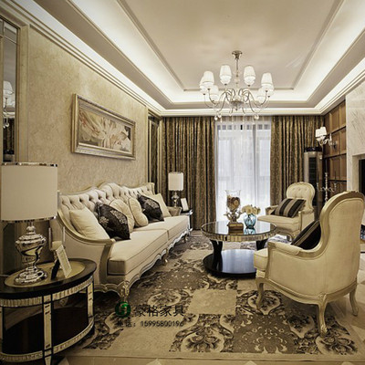 简约欧式沙发实木新古典布艺沙发组合小户型三人沙发别墅豪华沙发