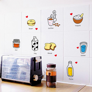 可移除    墙贴创意卡通早餐甜点橱柜厨房冰箱餐厅贴纸