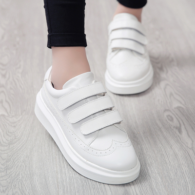 2016新款韩版小白鞋魔术贴厚底松糕鞋平底休闲板鞋运动单鞋女潮