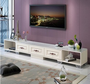 简约伸缩电视柜茶几组合钢化玻璃欧式小户型现代客厅电视机柜