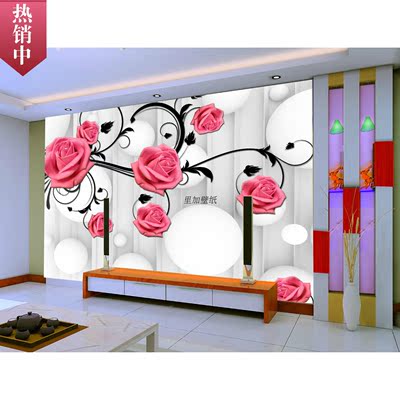 简约现代3d立体圆球红玫瑰客厅电视背景墙壁纸墙纸婚房卧室壁画
