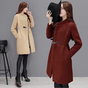 2016冬季韩版加厚大衣女修身显瘦时尚呢子羊绒呢中长款毛呢外套潮