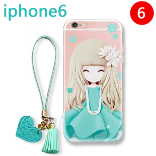 苹果6S手机壳软胶女款iphone6plus 女士带挂绳全包边大气花花姑娘