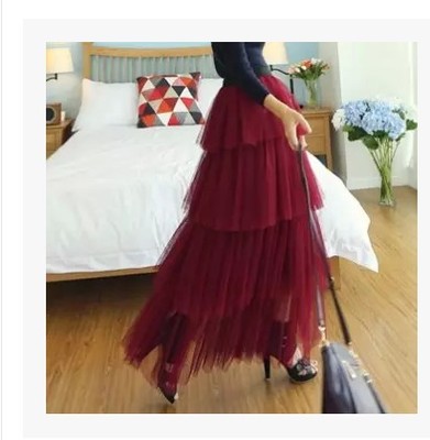 韩国代购2015春夏装新款网纱裙蛋糕裙纯色高腰百搭蛋糕长裙半身裙