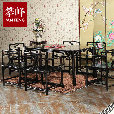 苏作红木家具 紫光檀笔杆茶桌 东非黑黄檀长餐桌一桌六椅古典中式