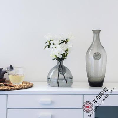 手工吹制气泡玻璃花器 欧式创意玻璃花瓶 家居客厅插花摆件装饰品