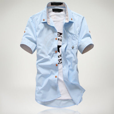短袖衬衫男士2016夏季韩版修身休闲小蘑菇衬衣半袖青少年男装潮