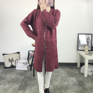 2016秋冬季新款加厚韩版时尚中长款宽松显瘦外套混色纽扣开衫女