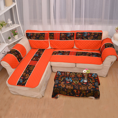 办公家用冬季布艺沙发坐垫皮革组合沙发橙色靠背巾靠垫四季通用款