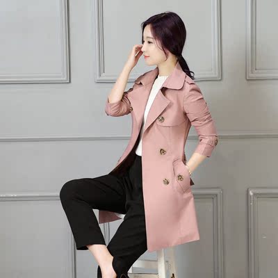 2016秋季新款系带外套女韩版修身显廋百搭双排扣中长款气质风衣女