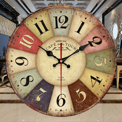 地中海美式乡村客厅壁钟创意简约装饰静音挂钟表个性复古石英时钟