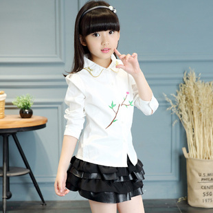 童装女童2016秋季新款韩版时尚衬衣长袖纯棉女孩衬衫白色百搭上衣