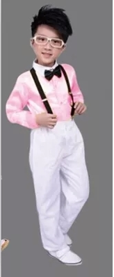 新款男童粉色背带裤表演服中小学生少儿节日合唱比赛庆典礼仪服装