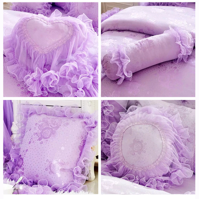 韩版公主床上用品配套贡缎 全棉方形枕靠枕可爱蕾丝花边靠垫抱枕