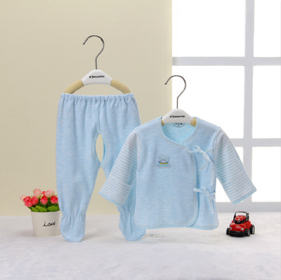 新生儿系带包脚套男女宝宝开衫婴儿毛衣套装夏秋装系带彩棉针织衫