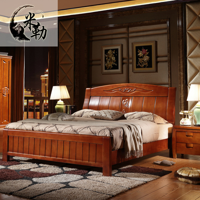 实木橡胶床现代新中式简约大气单双人大床1.5米1.8米大床复古婚床