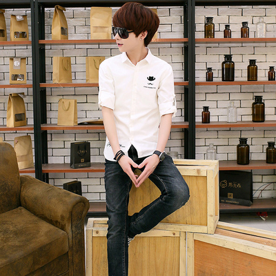 夏季青春时尚休闲韩版男士中袖衬衫