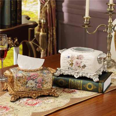 家居饰品客厅装饰摆件 现代简约树脂餐巾纸盒奢华复古欧式纸巾盒