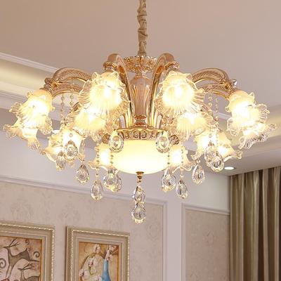 锌合金水晶吊灯简欧式客厅餐厅饭厅卧室客房铜灯大气金色灯饰灯具