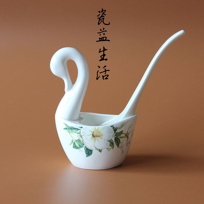 木棉花天鹅笔筒骨瓷陶瓷筷筒筷子笼日式收纳筒勺子烟缸咖啡具