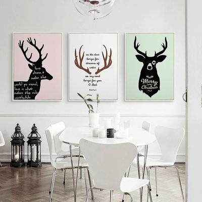 北欧客厅装饰画现代简约麋鹿圣诞节餐厅沙发背景墙挂画壁画三联画