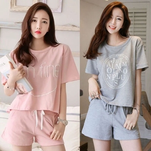 新款韩版夏季短袖女装睡衣女两件套装卡通短裤宽松大码家居服特价