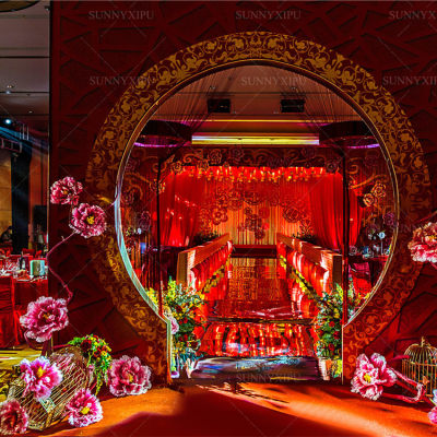 北京中式婚礼策划室内明场大气唯美红色背景设计道具婚礼