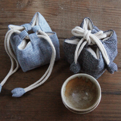手织老布 茶杯 单杯 品茗杯 茶碗 收纳 加厚布袋茶具包 便携 不亦