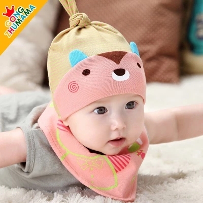新生儿婴儿韩国帽子春秋冬季0-3-6-8个月纯棉男女童宝宝套装特价