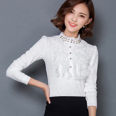 2016新款韩版高领蕾丝衫修身大码上衣加绒加厚打底衫女长袖秋冬装