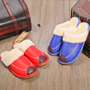 新款冬季皮居家保暖家居男女款厚底防滑室内情侣皮棉拖鞋包邮