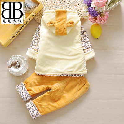 男宝宝婴幼儿冬装套装女1-2-3岁儿童冬季纯棉加绒三件套衣服送礼