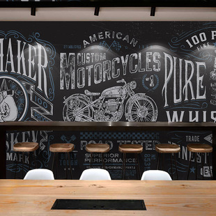 怀旧摩托车黑板涂鸦墙纸KTV网吧咖啡厅酒吧汽车复古工装大型壁画