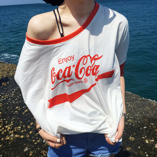 2016新款韩版宽松蝙蝠袖cola可口可乐T恤潮个性韩国东大门短袖女