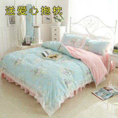 韩式全棉床裙四件套碎花公主风蕾丝花边被套纯棉1.5m床罩床上用品