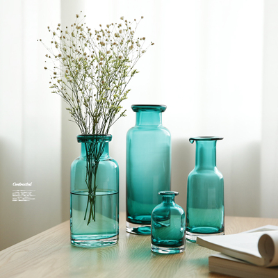 川岛屋 清新海洋蓝玻璃花瓶乡村风插花瓶植物花瓶玻璃瓶子HP-2