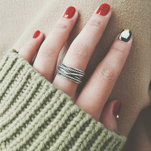 925纯银戒指韩国设计款复古多层缠绕食指开口潮人百搭个性女戒指