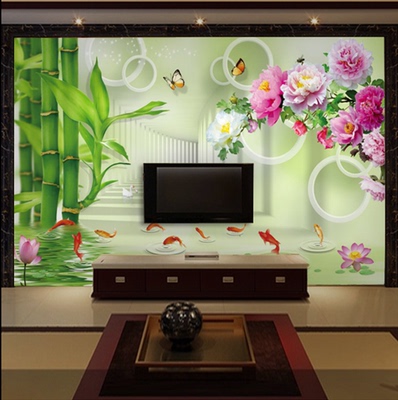 3D中式现代简约卧室影视墙无纺布墙纸壁画电视背景墙壁纸无缝墙布