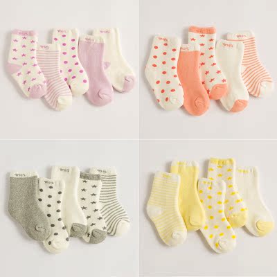 5双秋冬婴儿袜子纯棉加厚保暖袜宝宝袜新生儿中筒松口毛巾袜0-6岁